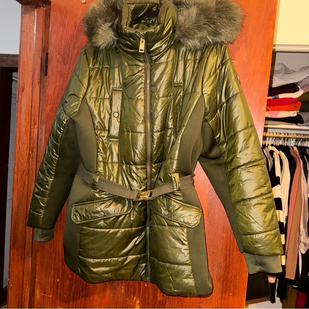 Michael Kors Army green Puffer belted jacket